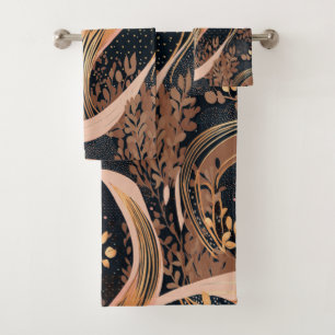 Abstract floral pattern, polka dots, vines bath towel set