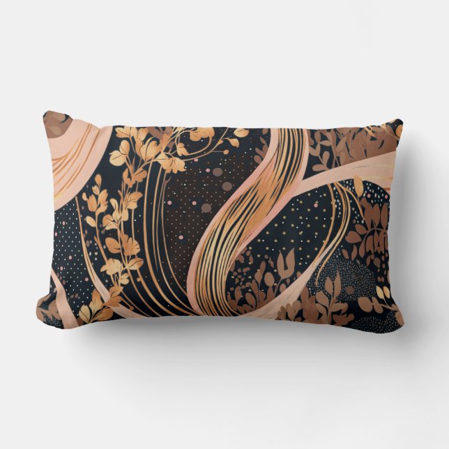 Abstract floral pattern, polka dots, vines lumbar cushion (Front)
