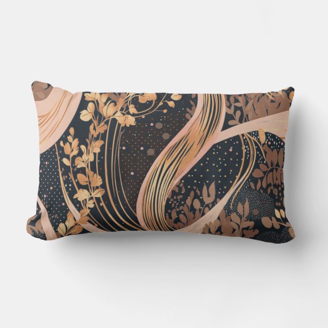 Abstract floral pattern, polka dots, vines lumbar cushion (Front)