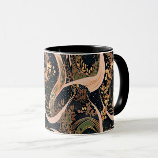 Abstract floral pattern, polka dots, vines mug