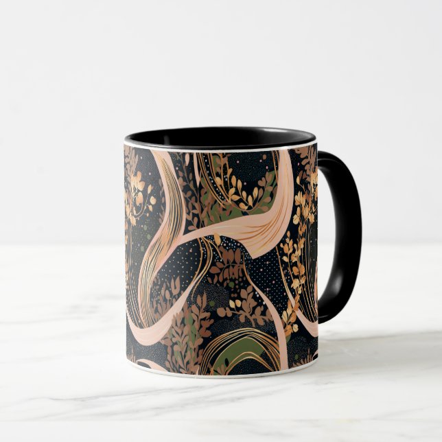 Abstract floral pattern, polka dots, vines mug (Front Right)
