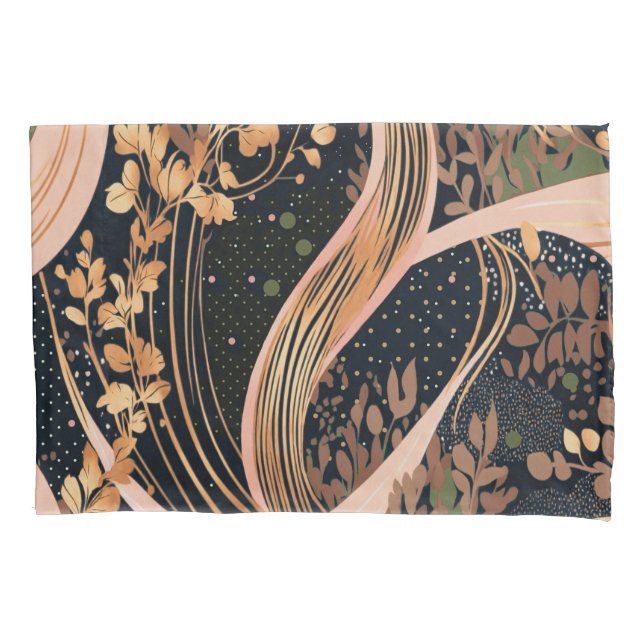 Abstract floral pattern, polka dots, vines pillowcase (Front-Left)