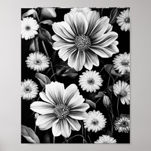 Abstract floral pattern. Silver grey fantasy Poster