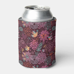 Abstract floral pattern with birds can cooler