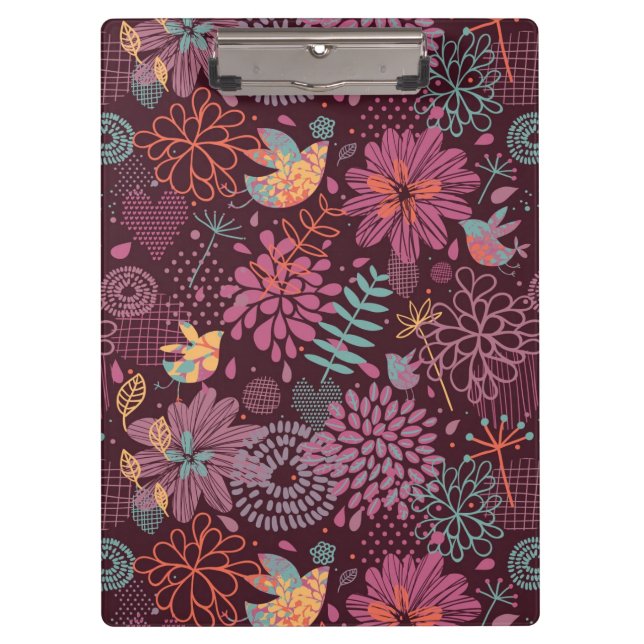 Abstract floral pattern with birds clipboard (Front)