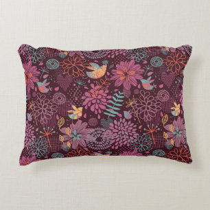Abstract floral pattern with birds decorative cushion