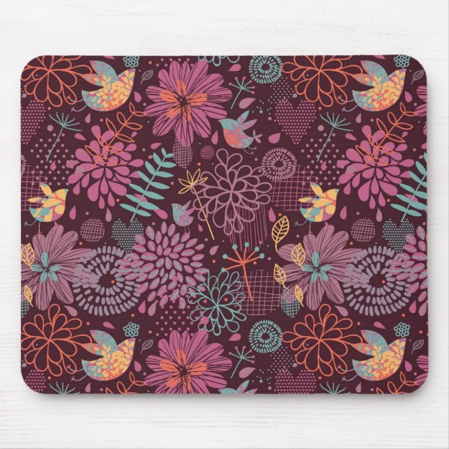 Abstract floral pattern with birds mouse mat (Front)