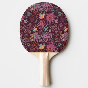 Abstract floral pattern with birds ping pong paddle