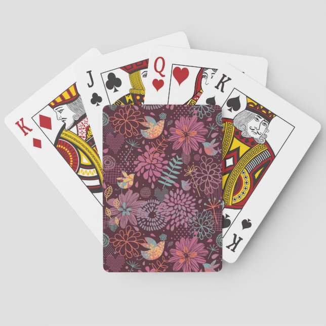 Abstract floral pattern with birds playing cards (Back)