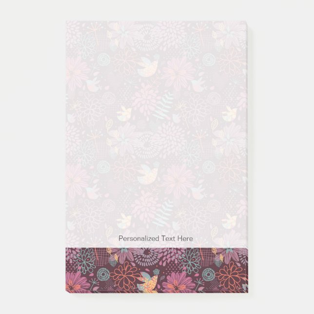 Abstract floral pattern with birds post-it notes (Front)