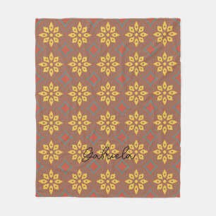 Abstract Floral Pattern with Geometric Accents Fleece Blanket
