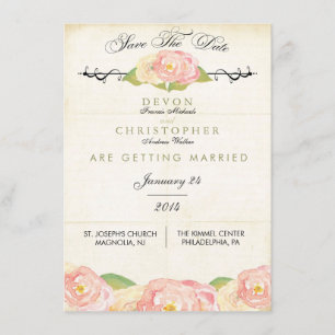 Abstract Floral Pink & Cream Save The Date Card
