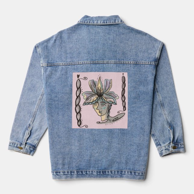 abstract floral portrait denim jacket (Back)