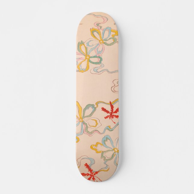 Abstract Floral Print Vintage Japanese Pattern Skateboard (Front)
