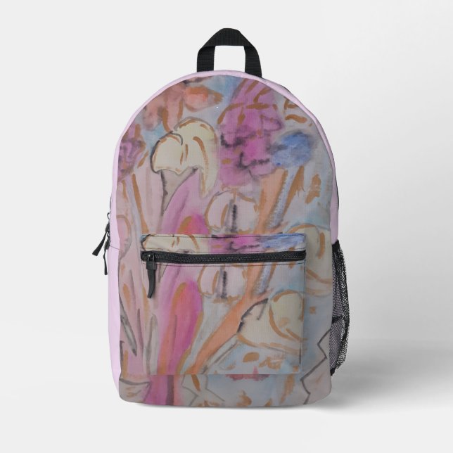 Abstract Floral Printed Backpack (Front)