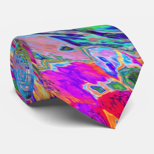 Abstract Floral Psychedelic Rainbow Waves of Color Tie (Rolled)
