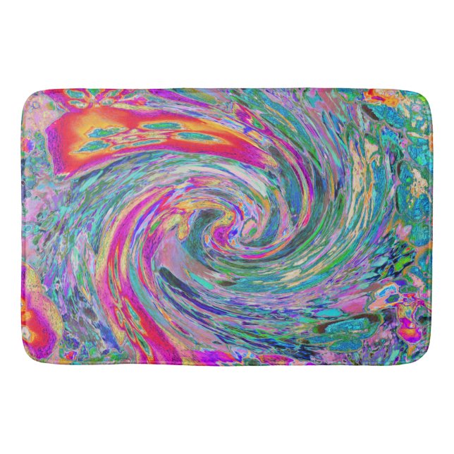 Abstract Floral Psychedelic Rainbow Waves of Colou Bath Mat (Front)