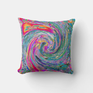Abstract Floral Psychedelic Rainbow Waves of Colou Cushion