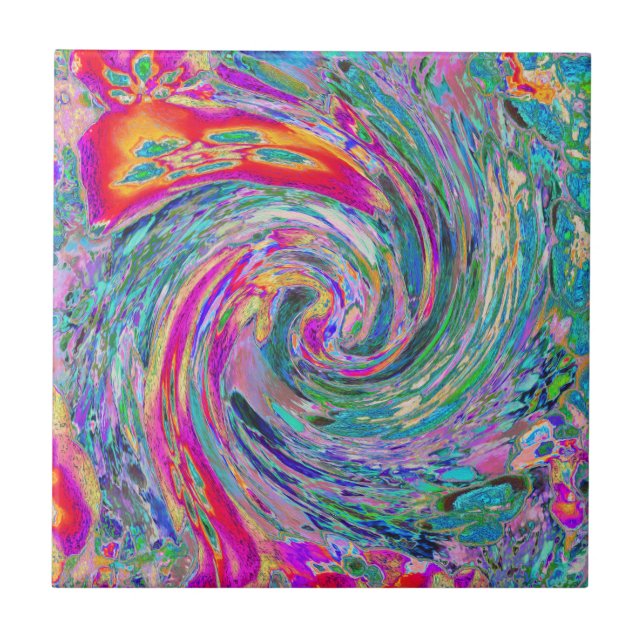 Abstract Floral Psychedelic Rainbow Waves of Colou Tile (Front)