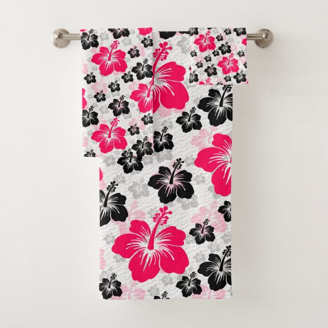 Abstract Floral Red Black White Bath Towel Set (Insitu)