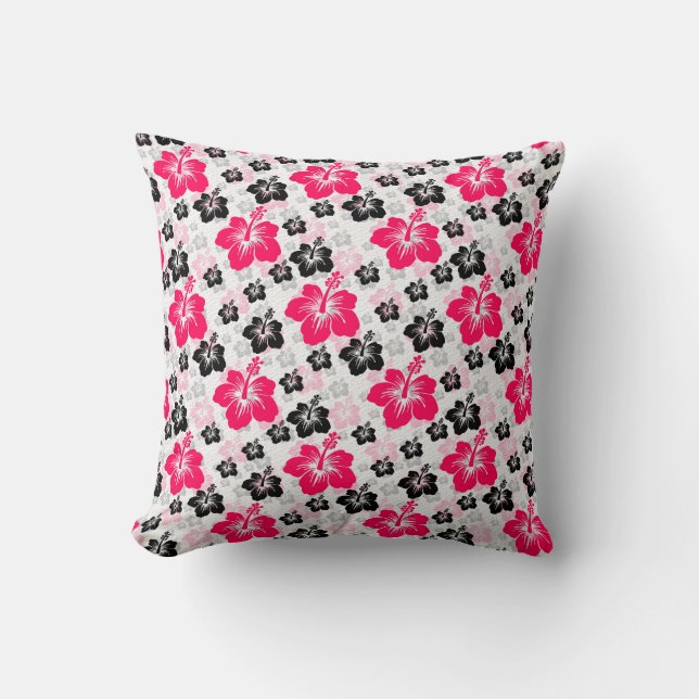Abstract Floral Red Black White Cushion (Front)
