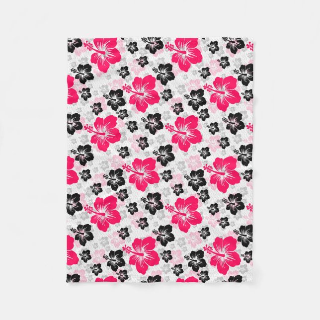 Abstract Floral Red Black White Fleece Blanket (Front)