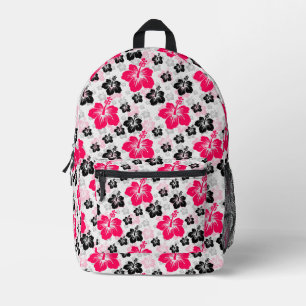 Abstract Floral Red Black White Printed Backpack