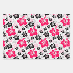 Abstract Floral Red Black White Wrapping Paper Sheet