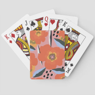Abstract Floral Red Poppy Flower Pattern Playing Cards