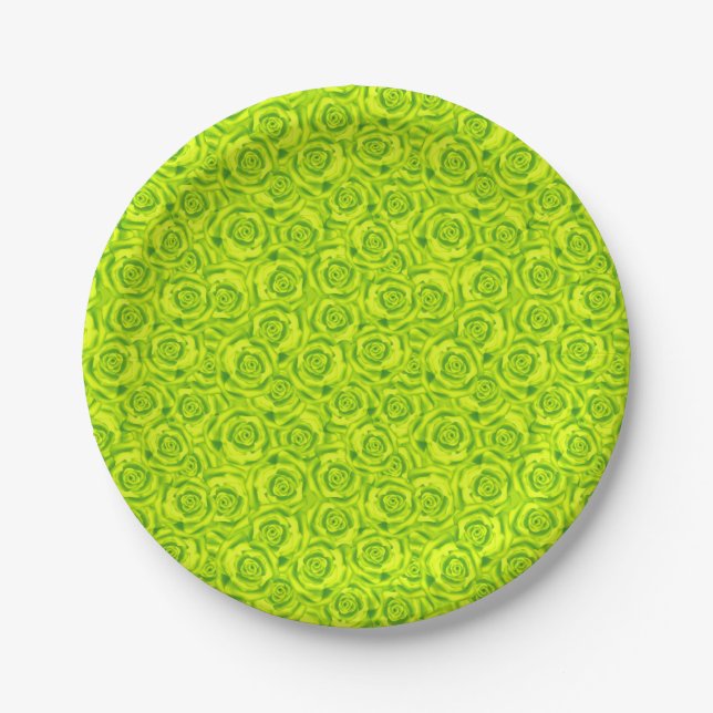 Abstract floral roses pattern paper plate (Front)