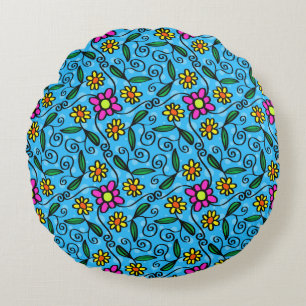 Abstract Floral Round Pillow