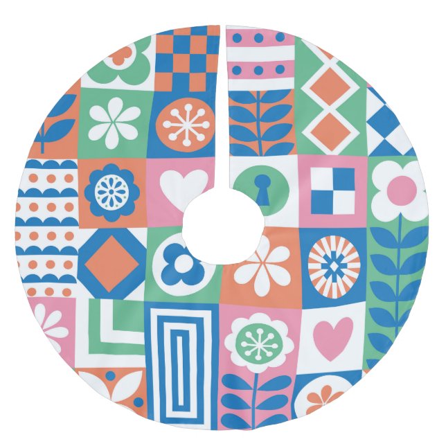 Abstract Floral: Scandinavian Folk Design. Brushed Polyester Tree Skirt (Front)