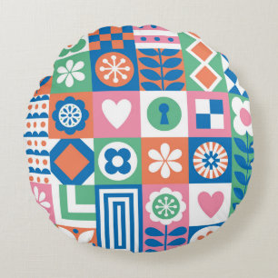 Abstract Floral: Scandinavian Folk Design. Round Cushion
