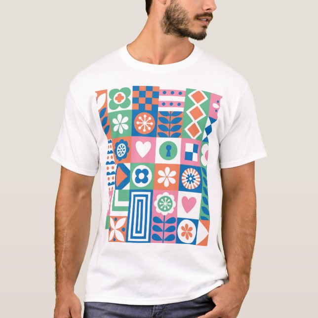 Abstract Floral: Scandinavian Folk Design. T-Shirt (Front)