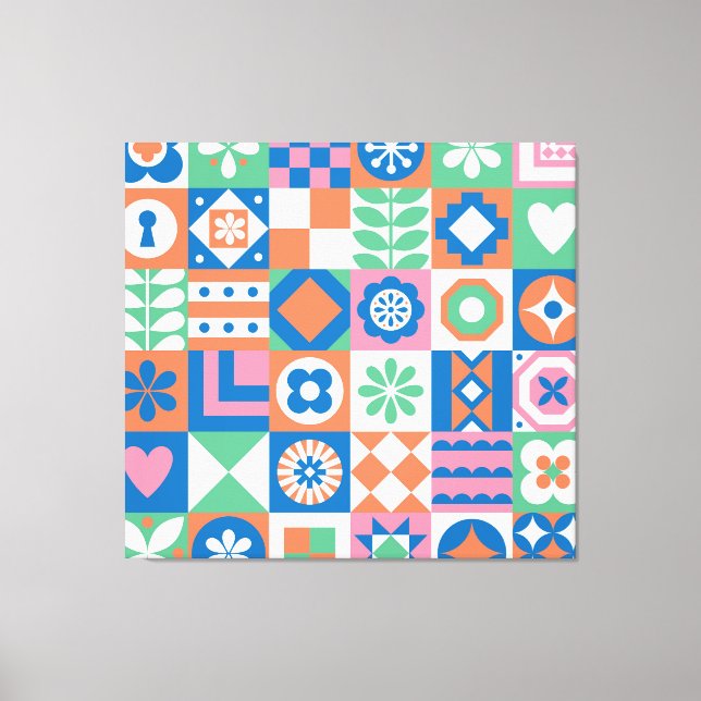 Abstract Floral Scandinavian Folk Pattern Canvas Print (Front)