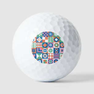 Abstract Floral Scandinavian Folk Pattern Golf Balls