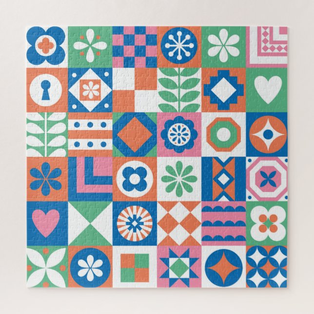 Abstract Floral Scandinavian Folk Pattern Jigsaw Puzzle (Vertical)