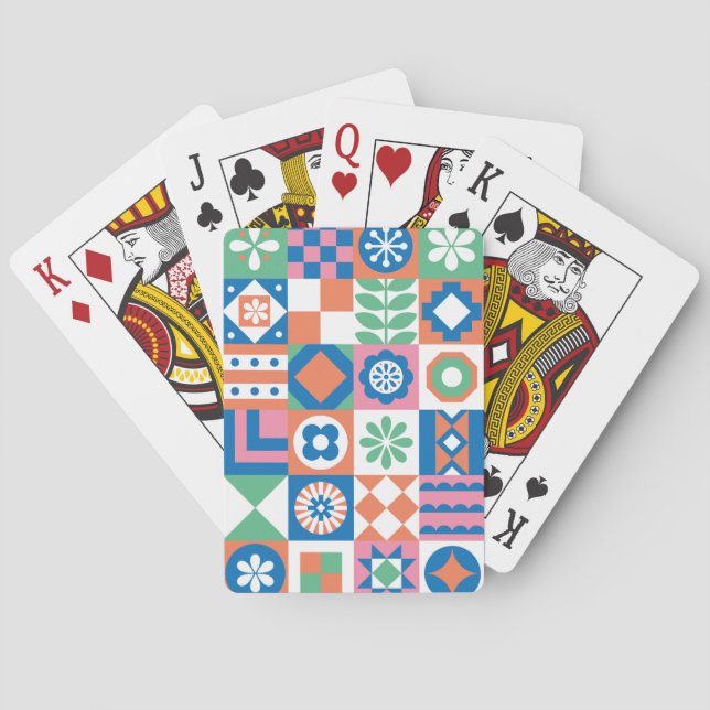 Abstract Floral Scandinavian Folk Pattern Playing Cards (Back)