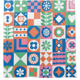 Abstract Floral Scandinavian Folk Pattern Shower Curtain