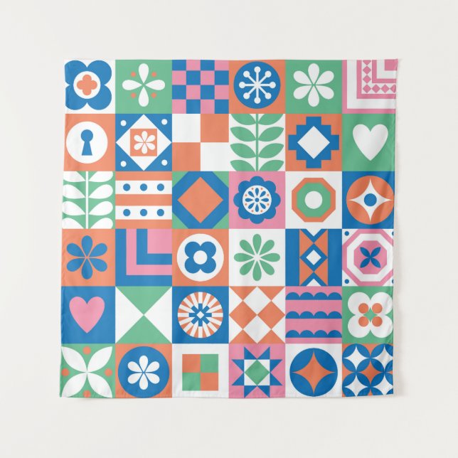Abstract Floral Scandinavian Folk Pattern Tapestry (Front)