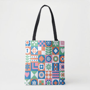 Abstract Floral Scandinavian Folk Pattern Tote Bag