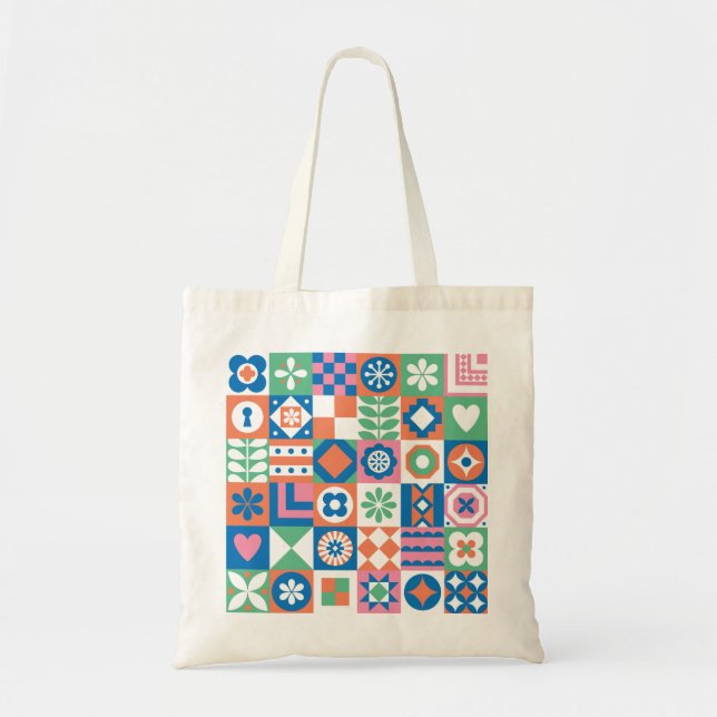 Abstract Floral Scandinavian Folk Pattern Tote Bag (Front)