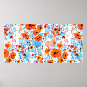 Abstract floral seamless pattern painted by brush poster