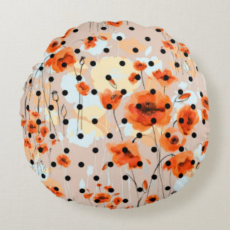 Abstract floral seamless pattern with field poppie round cushion