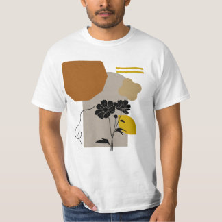 Abstract Floral Silhouette in Beige T-Shirt