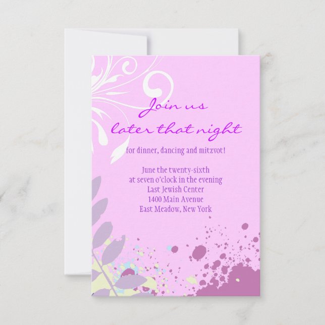 ABSTRACT FLORAL STAR Bat Mitzvah Reception Card (Front)