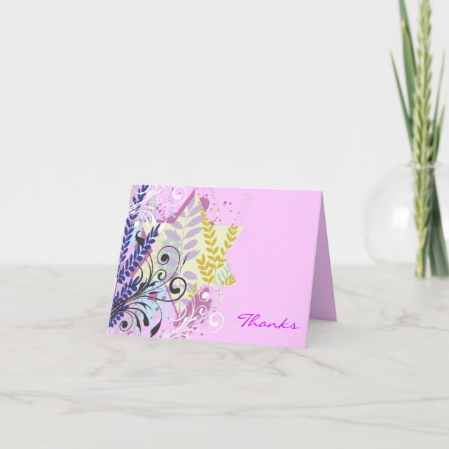 ABSTRACT FLORAL STAR Bat Mitzvah Thank You Card (Front)
