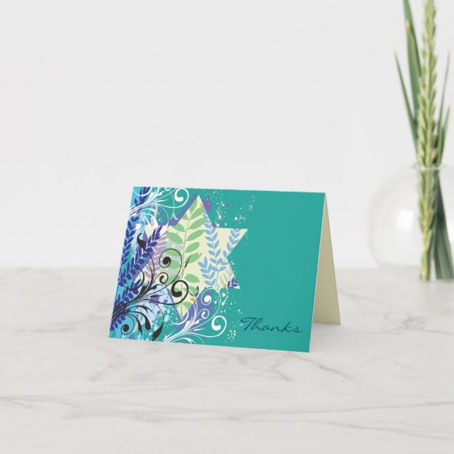 ABSTRACT FLORAL STAR Bat Mitzvah Thank You Card (Front)