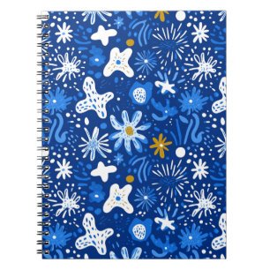 Abstract Floral Star Pattern Spiral-Bound Notebook