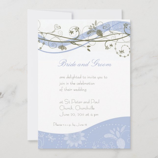 Abstract floral & swirl invitation - blue & brown (Front)